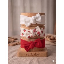 Vavbaby Kız Bebek 3’lü Ribana Fiyonklu Bandana Seti - Çilek