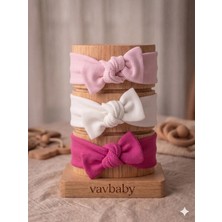 Vavbaby Kız Bebek 3’lü Ribana Fiyonklu Bandana Seti - Fuşya