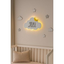 Arser Group Bebek Hediyelik Ahşap Isimli Bulut Gece Lambası Ledli Aydınlatma Yenidoğan Hediyelik