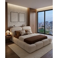 Mobilya Stant Most Cosmo Premium Bazalı Karyola Kırık Beyaz Kadife Kumaş 160X200 Yatak Içindir(Evinize Teslim)
