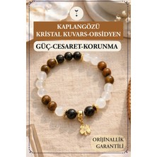 Orenda Design Kaplan Gözü, Kristal Kuvars, Obsidyen Doğal Taş Bileklik – Güç, Cesaret & Korunma
