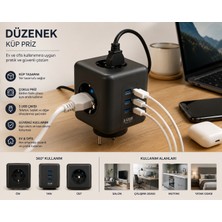 YDGR Termal Akım Korumalı Priz Çoklayıcı - 3 USB - 3 Priz Girişli Küp Priz (Clz)
