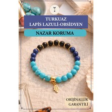 Orenda Design Turkuaz, Lapis Lazuli, Obsidyen Doğal Taş Bileklik – Nazar & Korunma