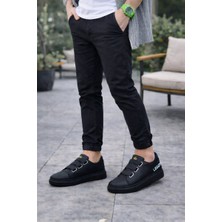 Mevese Onom Bağcıksız 3 Bantlı Lastikli Legend Cilt Erkek Günlük Sneaker Ayakkabı CST - Siyah