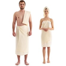 Layan Home Müslin Banyo-Plaj Havlu Seti - Yumuşak & Yüksek Su Emici - %100 Pamuk - Ekru