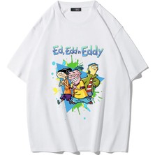 Brz Collection Unisex Oversize Ed, Edd N Eddy T-Shirt (Beyaz)