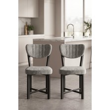 GOLDFALEZ Sandalye 2 Adet Baby Face Kumaş Metal Ayak Modern Mutfak Sandalyesi Cafe Balkon Ofis Elma 9810 Gri