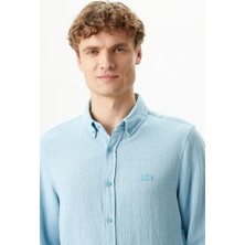 Lacoste Men's Regular Fit Button-Down Collar Linen Shirt Green Erkek Düğmeli Yaka Keten Gömlek Mavi