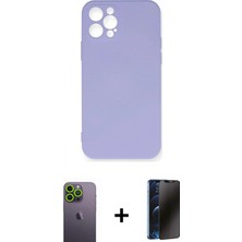 Marsilyan™- iPhone 12 Pro Max Kılıf Ahenk Serisi - Siyah 3D Antistatik Hayalet Cam Ekran Koruyucu + Neon Fosforlu Kamera Lens - Yl
