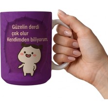 Fm Özel Tasarım Mor Kupa Bardak - "güzelin Derdi Çok Olur" Esprili Motto Kupa