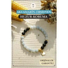 Orenda Design Obsidyen, Akuamarin, Balık Sembollü Bileklik | Huzur ve Koruma Enerjisi