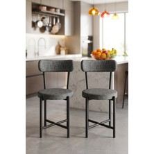 GOLDFALEZ Sandalye 2 Adet Keten Kumaş Metal Ayak Modern Mutfak Sandalyesi Cafe Balkon Ofis Teddy 9813 Antrasit