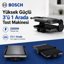 Bosch Ayarlanabilir Isı Kontrollü Güçlü Tost ve Sandviç Makinesi, Yapışmaz Plaka Yüzeyi, Kompakt Gövde ve Kahvaltıdan Izgaraya Pratik Kullanım Avantajı ve Günlük Mutfak Kullanımına Uygun Pratik Çözüm