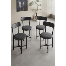 GOLDFALEZ Sandalye 4 Adet Keten Kumaş Metal Ayak Modern Mutfak Sandalyesi Cafe Balkon Ofis Teddy 9809 Antrasit