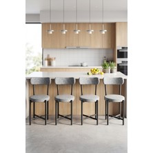 GOLDFALEZ Sandalye 4 Adet Keten Kumaş Metal Ayak Modern Mutfak Sandalyesi Cafe Balkon Ofis Teddy