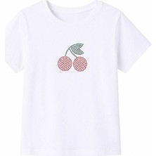 Trender Kiraz Kısa Kol O Yaka Beyaz Kız Çocuk T-Shirt 26YDT1000054