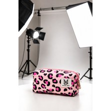 Make Bag Yeni Leopar Desenli Pembe Makyaj Çantası