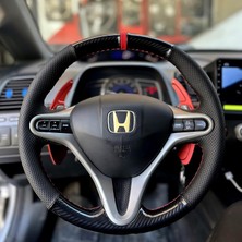 Stilix Garage Honda Civic Fd6 Araca Özel Direksiyon Kılıfı  5d Kristal Karbon Nokta Kırmızı Yüzüklü