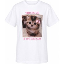 Trender Kedi Baskılı Ekru Kız Çocuk T-Shirt 8037