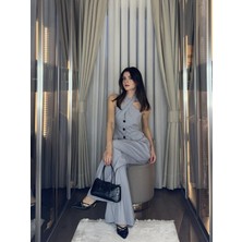 Klex Halter Yaka Düğmeli Blazer Görünümlü Takım 5038 Gri - L