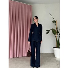 Klex Kemer Detaylı Blazer Ceket Pantolon Takım 6066 Lacivert - L