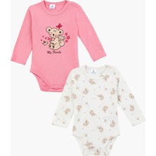 Luggi Baby Bisiklet Yaka Baskılı Uzun Kollu Kız Bebek Çıtçıtlı Body 2'li
