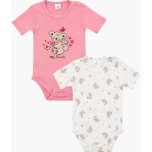 Luggi Baby Bisiklet Yaka Baskılı Kısa Kollu Kız Bebek Çıtçıtlı Body 2'li