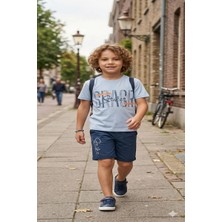 Koçak Kids Brage Striker Yazı Desenli Mavi Renk Erkek Çocuk Şortlu Takım