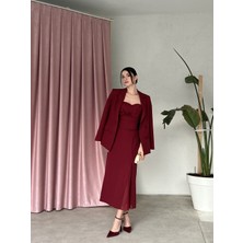 Klex Blazer Ceketli Straplez Elbise Takım 6069 Bordo - Xl