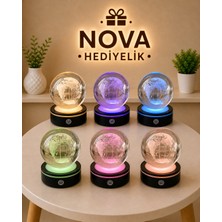 Nova 3D Kristal Dünya Tasarımlı Küre LED Gece Lambası – 7 Renk Işıklı, Dokunmatik, USB Şarjlı Dekoratif Masa Lambası