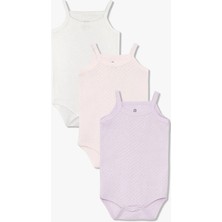 Luggi Baby Kare Yaka Pamuklu Ip Askılı Kız Bebek Jakarlı Çıtçıtlı Body 3'lü