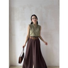 Klex Düğme Detaylı Kolsuz Bluz 5084 Bordo - M