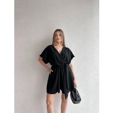 Klex Tek Omuz Çiçek Detaylı Geniş Paça Tulum 5094 Siyah - Xl