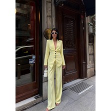Hope And Me Kadın Kuşak Detaylı Düğmeli Blazer Ceket Palazzo Pantolon Takım