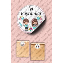 Sanatıbedi 50 Adet Iyi Bayramlar Sticker - Kargo Hediye Paketleme Etiketi - 3x3 cm