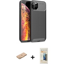 Pileli Store Pilelistore™ iPhone 11 Pro Max Kılıf Eksen Form Prime - Siyah 6d Mat Seramik Hayalet Nano Ekran Koruyucu + Renkli Kamera Lens Koruma Cam - Tu