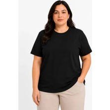 Efnaz Style Battal Big Size Basic Tişört Bisiklet Yaka Rahat Kalıp T-Shirt - Siyah
