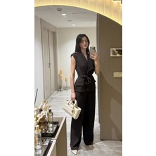 Klex Kuşaklı Kruvaze Yelek Pantolon Takım 5052 Kahverengi - L
