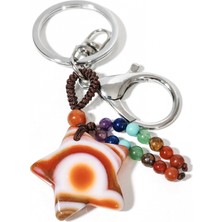 Moncuk Design Yıldız Figürlü Akik Doğal Taşlı Anahtarlık - Çakra Temalı Şık Aksesuar