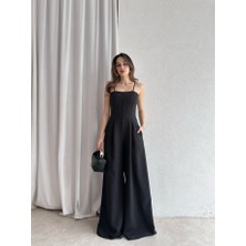 Klex Ip Askılı Önü Düğmeli Drapeli Tulum 5064 Siyah - S