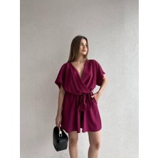 Klex Tek Omuz Çiçek Detaylı Geniş Paça Tulum 5094 Mürdüm - L