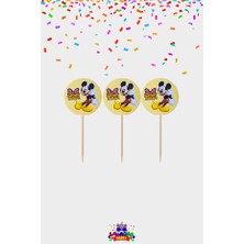 Dizayn Parti Evi Mickey Mouse Kürdan Pasta ve Cupcake Süsü Doğum Günü Parti Dekoru 20 Adet