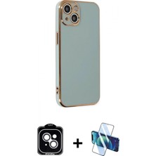 Marsilyan™- iPhone 14 Kılıf Yankı Serisi - Siyah 3D Antistatik Cam Ekran Koruyucu + Pvd Metal Kamera Lens - Gs