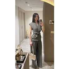 Klex Kuşaklı Kruvaze Yelek Pantolon Takım 5052 Haki - L