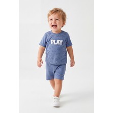 Joy Kids Erkek Bebek Süzene Nakışlı Araba Baskılı Günlük Takım (6-24AY) (Indigo)