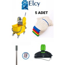 Elcy Tek Kovalı Temizlik Arabası ve Paspas Arabası Temizlik Seti Plastik - 5 Adet Islak Mop Seti