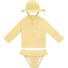 Sand Mother Uv Korumalı Uzun Kollu Dokulu Şapkalı Kız Bebek Mayo Seti