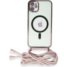 Armüz Apple iPhone 11 Kılıf Divo Lazer Askılı Magsafe Kapak - Pembe