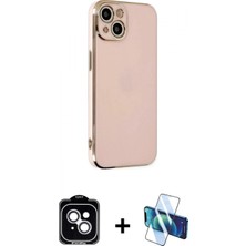 Marsilyan™- iPhone 14 Kılıf Yankı Serisi - Siyah 3D Antistatik Cam Ekran Koruyucu + Pvd Metal Kamera Lens - Gs