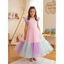 Lina Baby Bloomm Mint Pembe  Pastel Tüllü Kız Çocuk Prenses Elbise Özel Gün Abiye